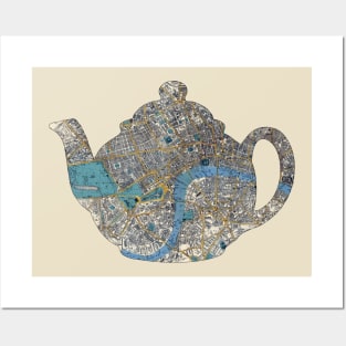 Brown Betty Teapot cut from 1860 London Street Map Posters and Art